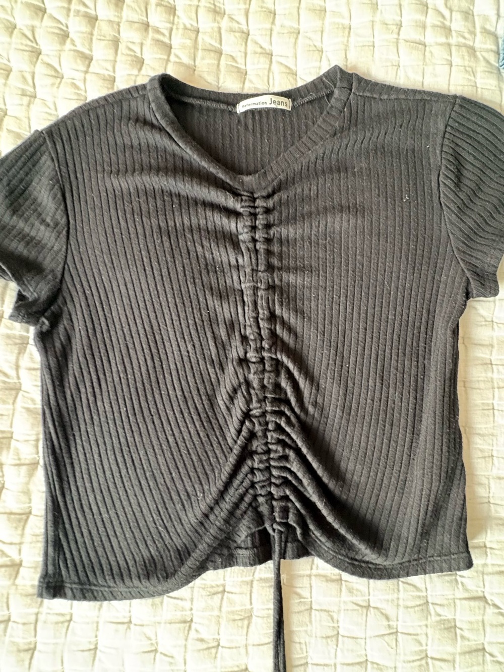 Reformation Black Ribbed Ruched Crop Top - Picture 5 of 9